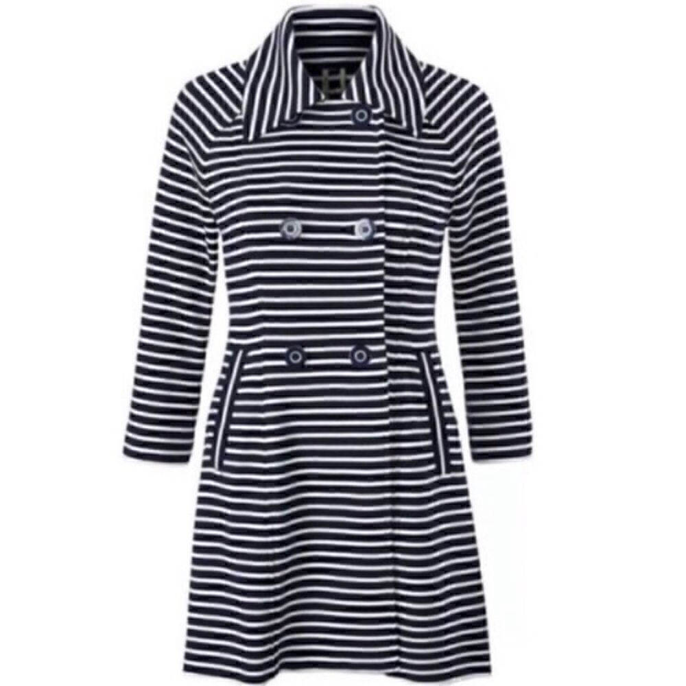 CAbi Navy & White Striped Maritime Trench Coat Med